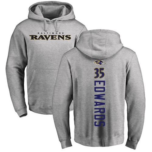 Men Baltimore Ravens Ash Gus Edwards Backer NFL Football 35 Pullover Hoodie Sweatshirt